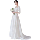 French Mid-Sleeved Light Wedding Dress 2026 Spring New White Simple Density Tail Wedding Welcome Yarn HZ0517