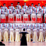 Color-Changing Big Choir Dress Red Song Competition Performance Dress Dress Shiny Chorus Atmospheric Evening Dress HZ0517