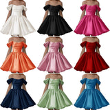 New Word Shoulder Ball Evening Dress 2026 Summer Short Foldless Shoulder-Free Party Adult Dress HZ0517