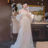 One-Word Shoulder Bra Light Wedding Dress 2026 New Bridal Niche Morning Dress Dress Super Fairy Beautiful Out Of The Yarn HZ0517