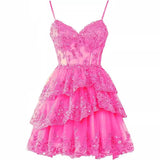 Fine Shoulder Strap Tulle Sling Evening Dress Party Ball Dress Short Lace Lace Dress High Sense HZ0517