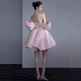 Pink Shoulder Short Birthday Party Dress Light Sweet Banquet Evening Dress Bubble Sleeves Of A Short Skirt HZ0517