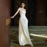 French-Style Stament-On-A-Side Light Wedding Dress High-Grade White Niche Temperament Fish Tail Body Simple Dress HZ0517
