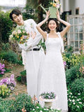 French Travel Shot Wedding Dress Bride Simple Sen Lace Slings Go Out Yarn License Small White Dress Engagement Dress Dress HZ0517