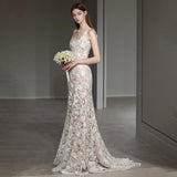 High-End White Lace Sling Light Wedding Dress Heavyweight Tug Tail Fishtail Skirt Slim Skinny Engagement Evening Dress HZ0517