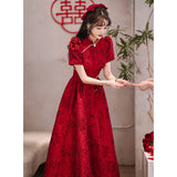 Cheongsam Improved Toasting Bridal Wine Red Engagement Wedding Chinese Style Small Style Banquet Dress HZ0517