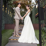 Mori Simple Sling Wedding Dress 2026 New Bridal Travel Shot With A Ribbon Light Wedding Dress Registration Certificate Small White Dress HZ0517