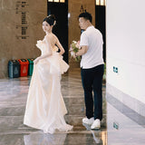 Brased Light Wedding Dress With Thin Travel Pat Light Yarn Morning Dress Bridal Engagement Toast Dress Evening Dress HZ0517