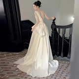 Korean-Style Seduced Wedding Dress 2026 Temperament Is Thin And White Simple Out Of The Door Sexy Naked Bride Tail Dress HZ0517