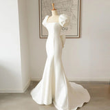 Fish-Tailed Vertiny Light Wedding Dress 2026 New Bubble Sleeve Simple Elegant Sexy Temperament Welcome Dew Back-To-Back Tail HZ0517
