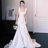 French Sling Light Wedding Dress Bride Simple Vertine Super Fairy Line Welcome To Go Out Wearing Small Tail Dress HZ0517