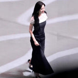 Liu Shi Poetry The Same Evening Dress Woman 2026 New Feeling Black Banquet Host Performance Dress Can Usually Wear HZ0517