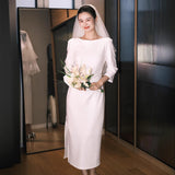 French-Style Long-Sleeved Light Wedding Dress Small Bride Certificate Registration Small White Dress Temperament White Engagement Dress Dress Dress HZ0517