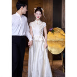 New Chinese Style Engagement Evening Dress Bridal Banquet Toast Champagne Color High-End Temperament Light Yarn Dress Dress Dress HZ0517