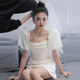French Light Wedding Dress Small Simple Temperament Out Of The Yarn Short Certificate Registration Of The Fasing Small White Dress Engagement Dress HZ0517