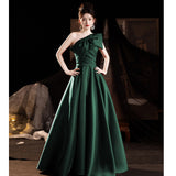 One-Shoulder Evening Dress Bow Bow Host Simple Temperament Banquet Dress Dress Performance Dress Performance Dress HZ0517