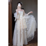 Champagne-Colored French-Style Light Wedding Bride 2026 New Main Yarn High-Quality Small Man Goes Out Yarn Thigh Dress HZ0517