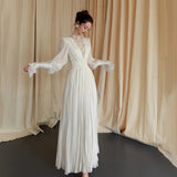 French Retro Long-Sleeved Light Wedding Dress Sen Tie Maid Bridal Engagement Dress HZ0517