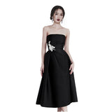 2026 Summer New Girded Fashion Design Shoulder Sexy Black Thoracic Dress French Evening Dress HZ0517