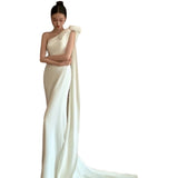 Dress Single Shoulder White Denswear Tug-Tail Bride Wedding Fishtail Car Show Dress Woman HZ0517