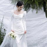 The Bride's Wedding Long Sleeves And Small Tails Go Out Of The Yarn Temperament Of The Fishtail Thin Welcome Dress HZ0517
