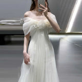 One-Word Shoulder Light Wedding Dress Korean Super Xiansen Bride's Morning Robe Evening Dress Go Out Yarn Light Luxury Small Tail Dress Dress Dress HZ0517