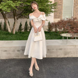 One-Word Shoulder Wedding Dress 2026 New Bridal Densat Simple White French Light Wedding Dress Can Usually Wear A Small Dress Skirt HZ0517
