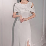 White Banquet Temperament Host Evening Dress Holiday Dress Famous Birthday Party Dress HZ0517
