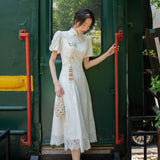 White Cheongsam Dress Woman 2026 New Summer New Chinese Style National Style Dress Collar Evening Dress HZ0517
