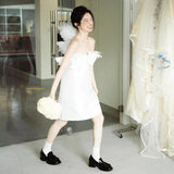 Light Wedding Dress New French Style Densate Bras Short Small Man Go Out Yarn Registration Small White Dress HZ0517