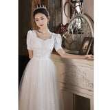 French Evening Dress Female White Light Luxury Small Sentient Life Day Banquet Wedding Princess Engagement Dress Dress Long Dress HZ0517