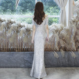 Silver Fishtail Evening Dress 2026 Summer Slid Slid High-End Dresses Atmospheric Birthday Party Party Dress HZ0517