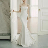 Fishtail Light Wedding Dress French Vertebry Bride Wedding Braming Temperament Out Of The Yarn Small Tail Sen Is A Thin Evening Dress HZ0517