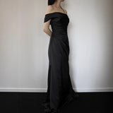 2025 New Set Of Front Light Wedding Dress A Word Shoulder Long Black Go Out Yarn Super Fairy Engagement Dress Dress Dress HZ0517