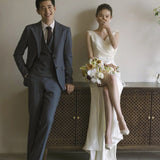 French Light Wedding Dress 2026 New Mori Simple Travel V-Neck White Thin Tail Welcome Yarn HZ0517