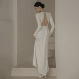French Simple Hepburn Light Wedding Dress 2026 Spring New Long Sleeves Cover Arm White Set Of Face HZ0517