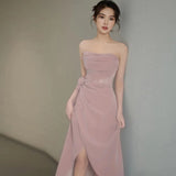 Pink Morning Dress Temperament Light Luxury Sexy Braking Long Open-Fork Banquet Dress Female Bride Engagement Dress HZ0517