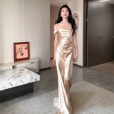 Evening Dress Champagne Color Chest High-End Feeling Light Luxury Small Engagement Morning Robe Banquet Host Dress HZ0517