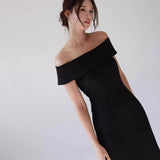 Light Wedding Dress Sen Family Travel Simple 2025 New Bride Wedding Super Fairy Shoulder Black Thin Fishtail Dress HZ0517