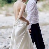 Light Wedding Dress Sen Simple 2026 New Hanging Neck Trip Pat Out Of The Yarn Sexy Small Tail Welcome Dress Dress HZ0517