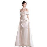 Light Wedding Dress Bridal 2026 New French Style Denswear Simple One-Word Engagement Dress Dress Light Luxury Niche HZ0517