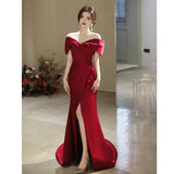 One-Word Shoulder Toaster Bride's Morning Robe 2026 New Fishtail Wedding Engagement Dress Drag-Tailed With A Sexy Opening HZ0517
