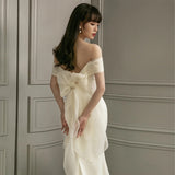 One-Word Shoulder French Light Wedding Dress 2026 New Temperament Simple Retro Mori Super Fairy Bride Married Out Of The Yarn Woman HZ0517