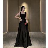French Evening Dress Hepburn Style Dress Sexy Bare Back Sling Dress High Feeling Black Waist Skirt HZ0517