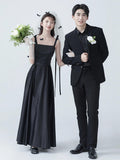 Film Studio Photo Black Sling Ribbon Dress Banquet Host Birthday Party Simple Thin Evening Dress Dress Dress HZ0517