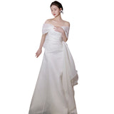 French Word Shoulder Light Wedding Dress 2026 Spring New Bridal Super Fairy Temperament Binsen White Yarn HZ0517