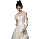 French-Style Densate Light Wedding Dress Bridal High-Grade Feeling Niche Breast-Wearing Floral Dress Sen Series High-End Welcome Yarn HZ0517