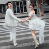 French Light Wedding Dress Bride High-End Feeld With The Density Certificate Registration Small White Dress A Word Shoulder Yarn Engagement Dress Woman HZ0517