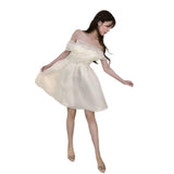 French First Love Card Small White Dress Light Wedding Dress Temperament Chiffon Shoulder Dress High Sense HZ0517