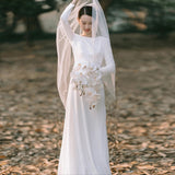 Long-Sleeved Light Wedding Bride Simple French Retro Simple Style Outdoor Travel Shooting Set Of Face Dress HZ0517